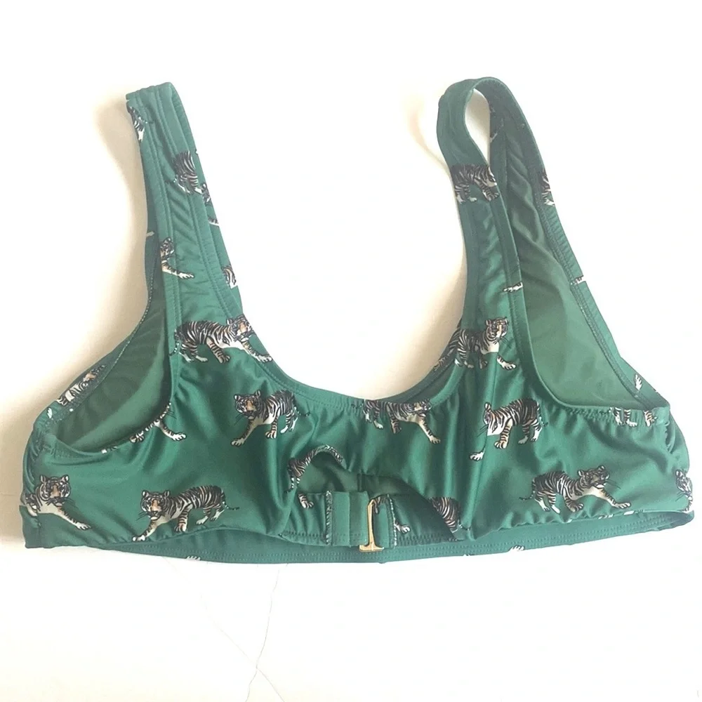 (B21)‎ NEW ModCloth Emerald Green Tiger Print Bikini Top ONLY Cutout Back, Sz 1X